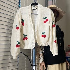 SHEIN Cream Cardigan with Cherry Design
